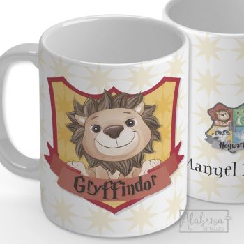 Taza personalizada con escudo de las casas de Hogwarts